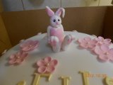 pink birthday cake with sugarpaste bunny