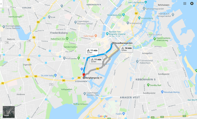 Google maps - Triheart - kun 11 minutter fra hovedbanegården