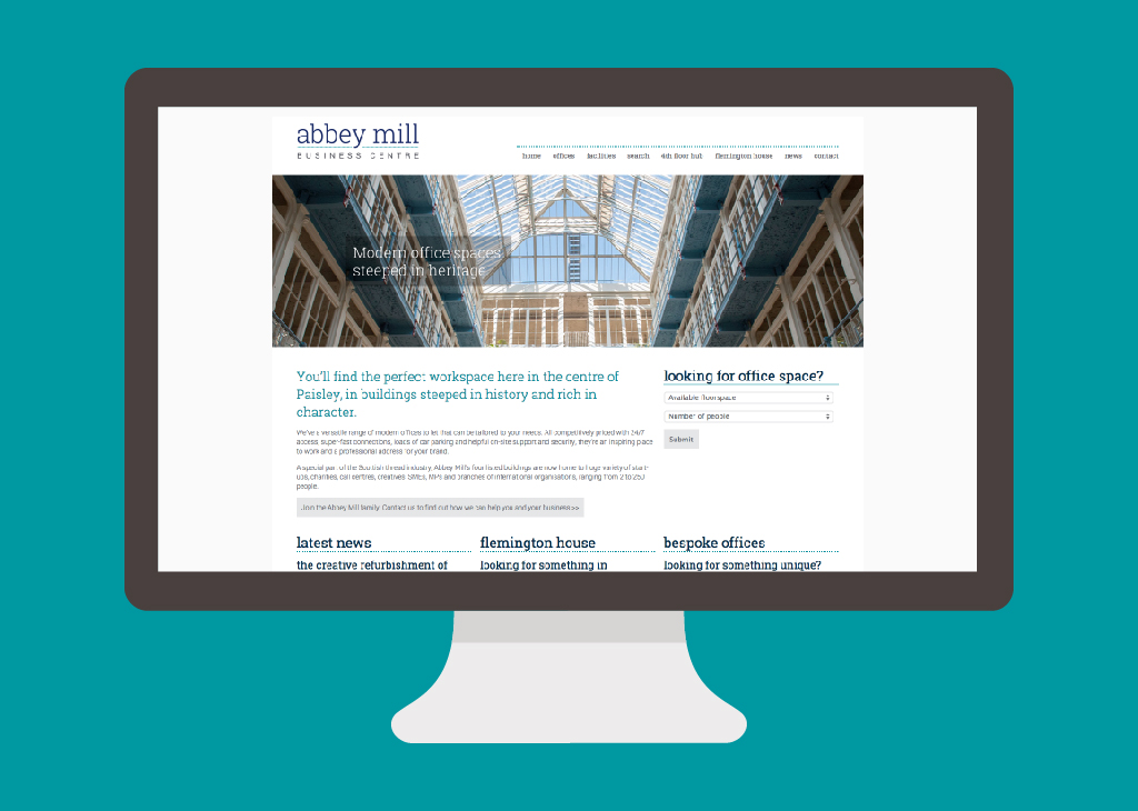 Abbey Mill Website homepage on imac