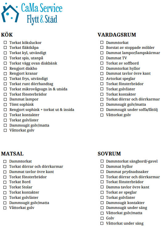 Checklista städning