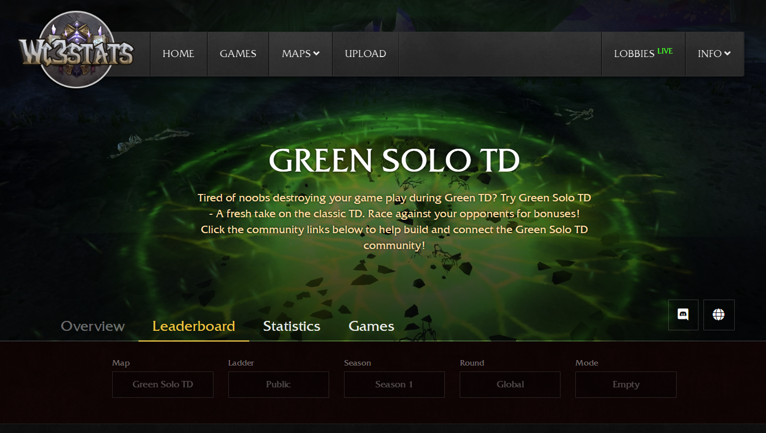 Green Solo TD Rankingsystem and leaderboard on wc3stats.com/green-solo-td