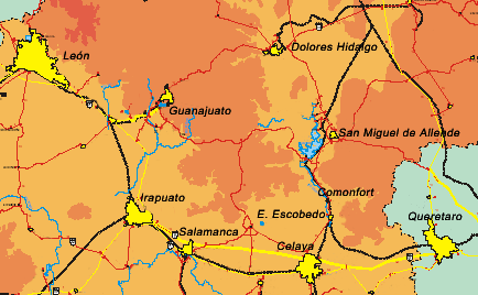 regional highway map for San Miguel de Allende area