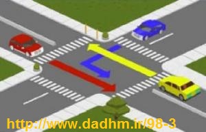 15 - در تقاطع روبه رو حق تقدم وسایل نقلیه را تعیین کنید.