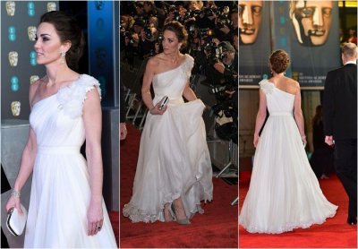 Kate Middleton en une robe blanche asynétrique princesse