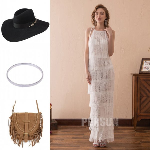 comment assortir robe longue bohème chic dentelle blanc cassé à franges