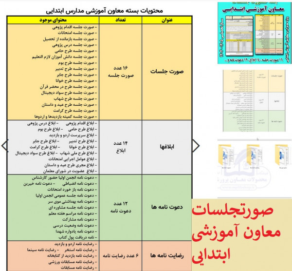 فرم ها و صورتجلسات موجود در بسته دانلودی ویژه معاون آموزشی ابتدایی