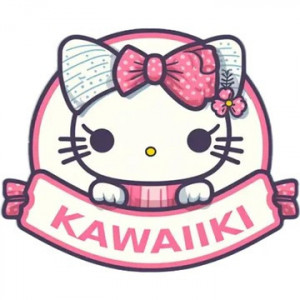 Kawaiiki logo: a cartoon cat face with a pink bow above a ribbon that reads Kawaiiki