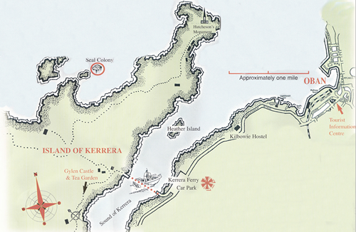 Kerrera Ferry map of location - car parking at the ferry