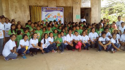 Kingdom kids club Iligan city. The kids dressed in white uniforms anf the leaders in white uniform