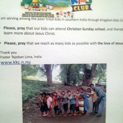 Kingdom Kids Club thanks Aspnäs church in Sweden for let us setting up this prayer request on the church´s advertisement board. The kids in India thank the church with a new song