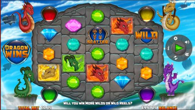 L'écran de jeu et les dragons de la machine à sous Dragon Wins