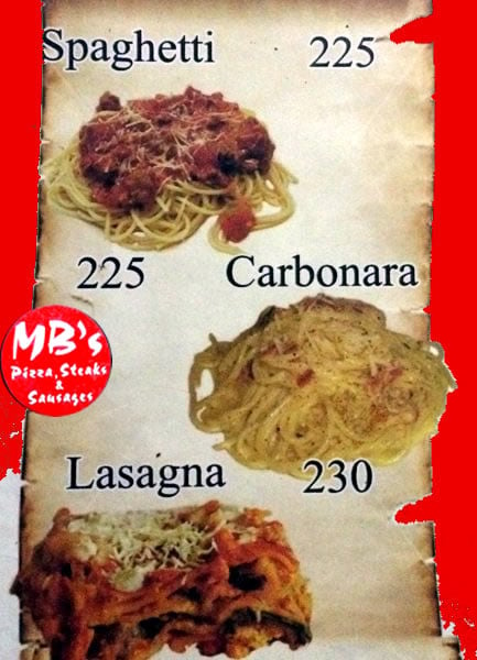 MB's Menu Spaghetti Lasagna Carbonara