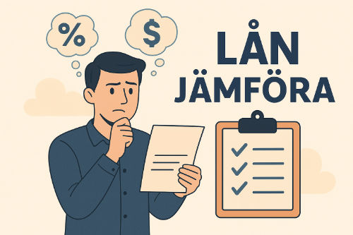 Tecknad illustration av person som försöker förstå lån och jämföra alternativ