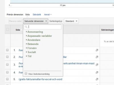 google analytics sekundär dimension för att se sökord