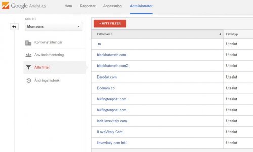 blockera trafik från domäner i Google Analytics statistiken