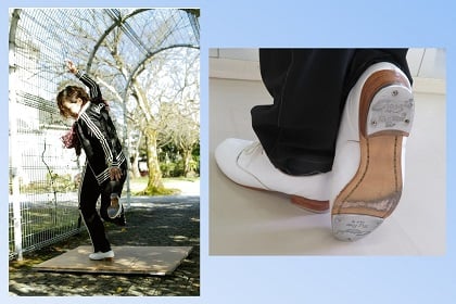 講師の渡辺千鶴さんとタップダンスの靴