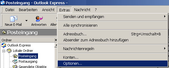 Outlook Express Optionen